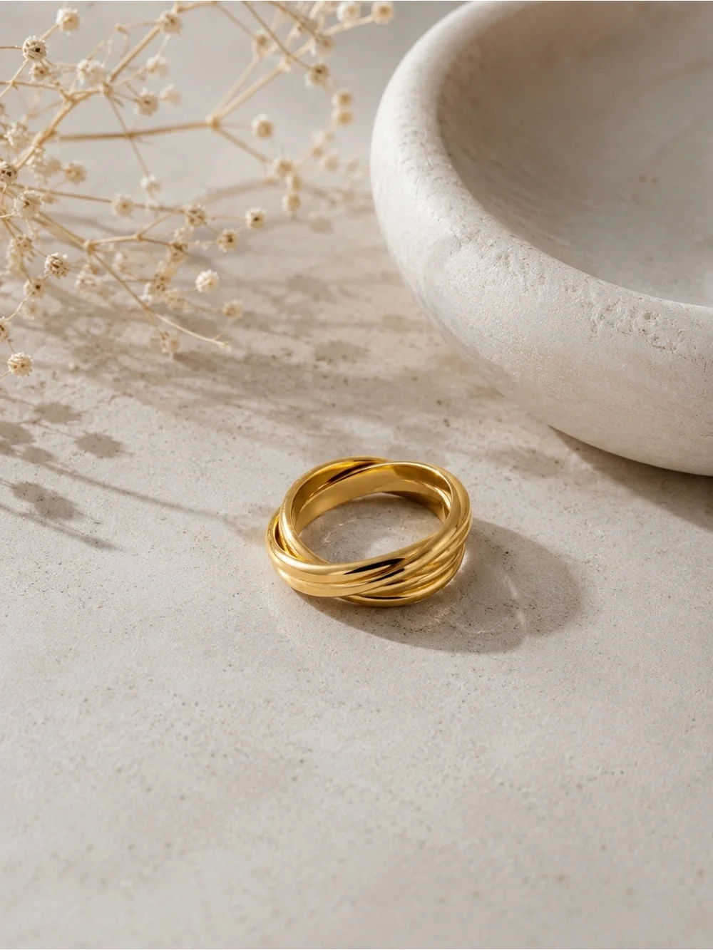 18K Gold Plated Stainless Steel Interlocking Crossover Ring Size 7